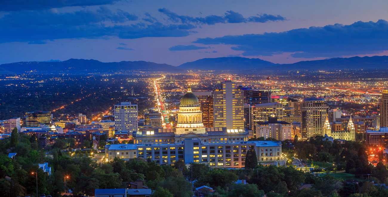 Salt Lake City, Utah, skyline at night